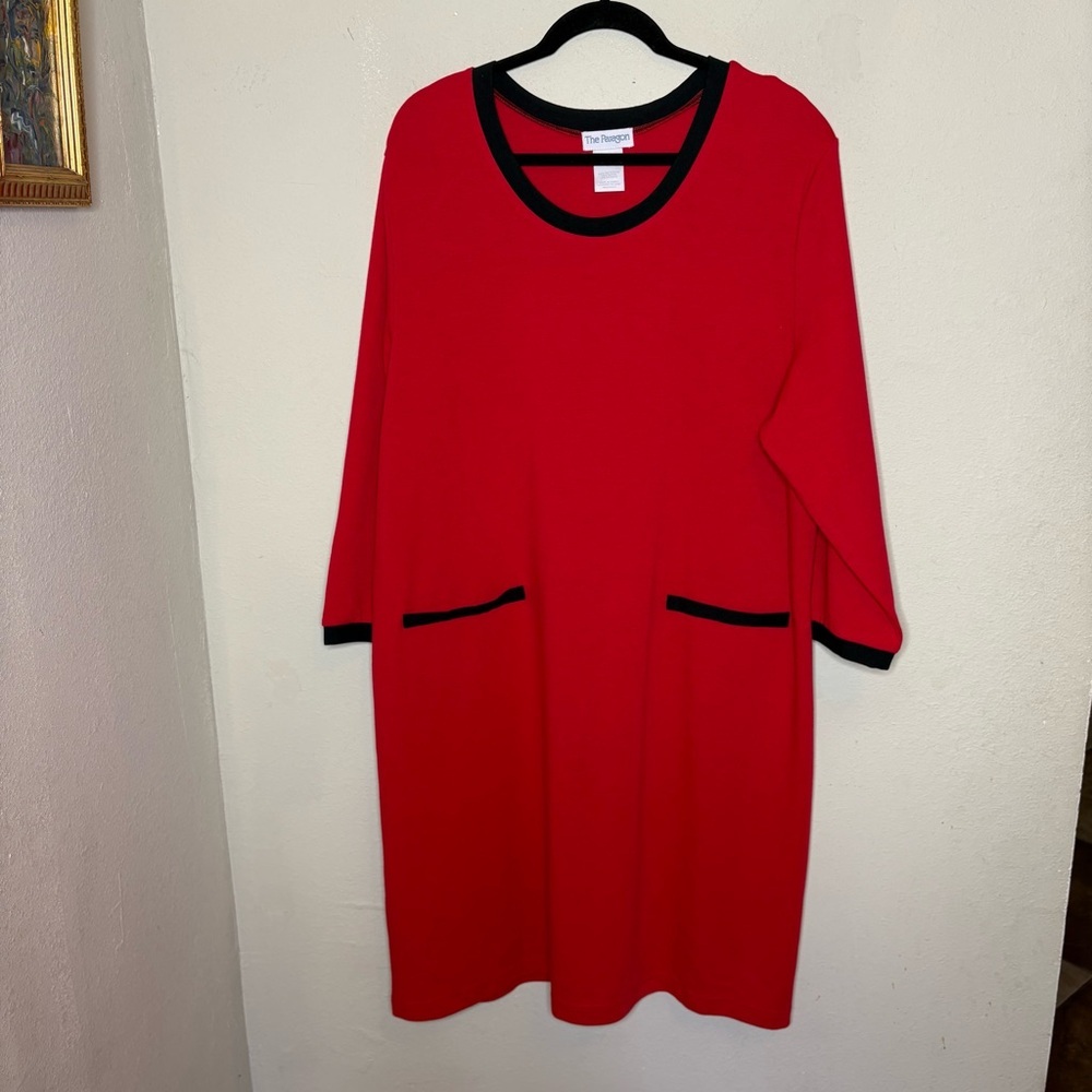 PARAGON Red Long Sleeve Shift Dress with Black Trim Accents 2x